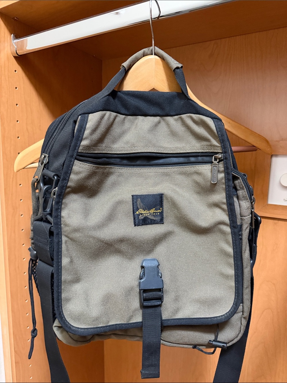 Eddie Bauer Olive and Black Compact Canvas Sling Pack